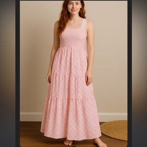 Lilbelle wavy printed pink maxi cotton dress Indian fabric $250 S boho casual